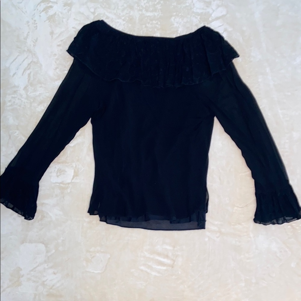 Elegant Black Ruffled Women's Top Rayon - Picture 2 of 3